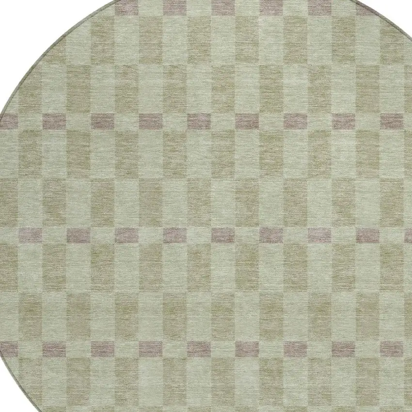 8' Green And Khaki Round Geometric Washable Indoor Outdoor Area Rug Photo 3