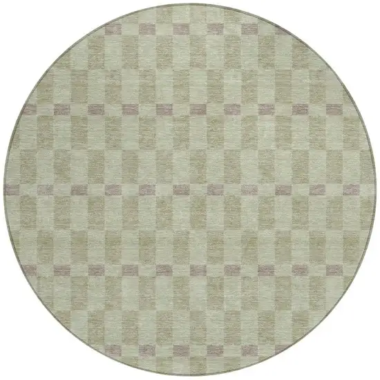 8' Green And Khaki Round Geometric Washable Indoor Outdoor Area Rug Photo 4