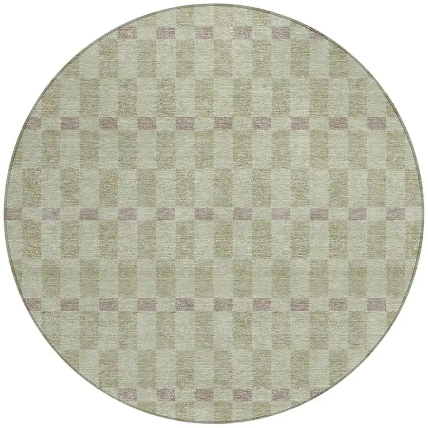 8' Green And Khaki Round Geometric Washable Indoor Outdoor Area Rug Photo 4