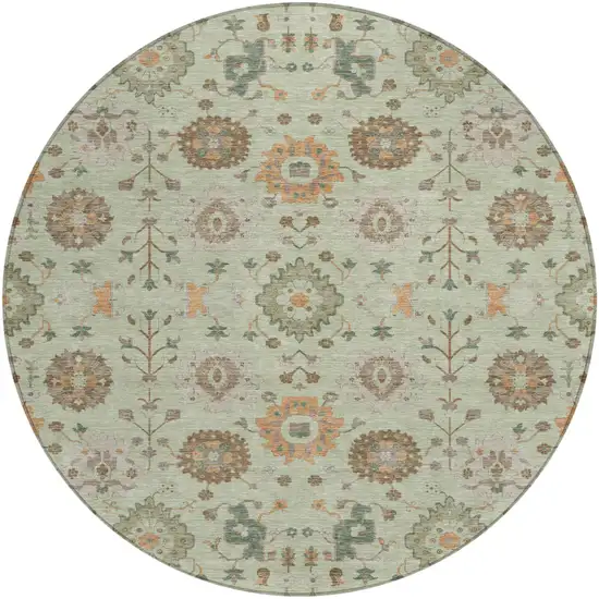 8' Green And Khaki Round Geometric Washable Indoor Outdoor Area Rug Photo 1