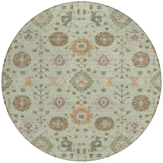 8' Green And Khaki Round Geometric Washable Indoor Outdoor Area Rug Photo 3