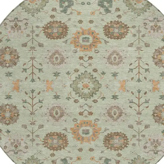 8' Green And Khaki Round Geometric Washable Indoor Outdoor Area Rug Photo 2
