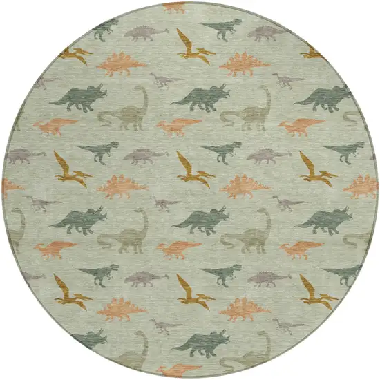 8' Green And Khaki Round Geometric Washable Indoor Outdoor Area Rug Photo 2