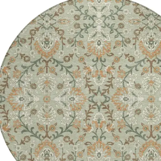 8' Green And Khaki Round Geometric Washable Indoor Outdoor Area Rug Photo 3