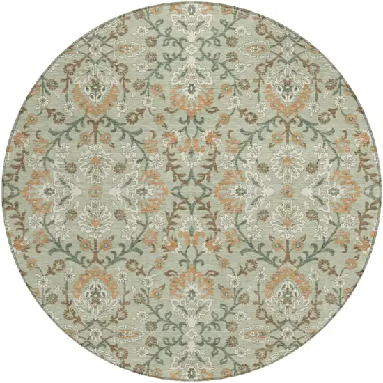 8' Green And Khaki Round Geometric Washable Indoor Outdoor Area Rug Photo 1