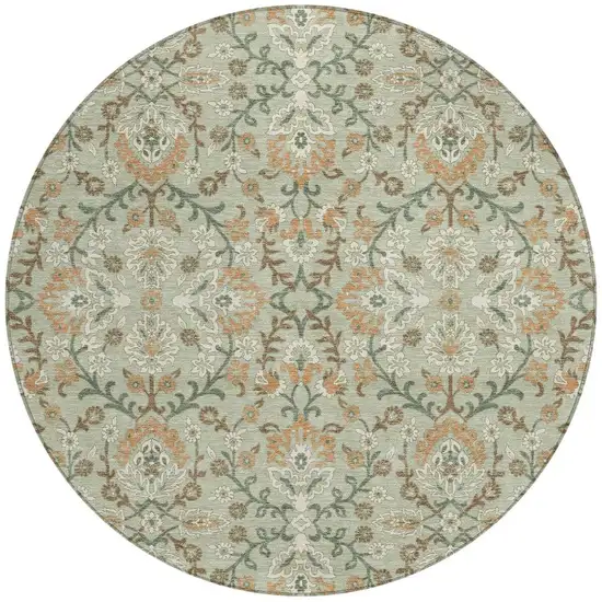 8' Green And Khaki Round Geometric Washable Indoor Outdoor Area Rug Photo 2