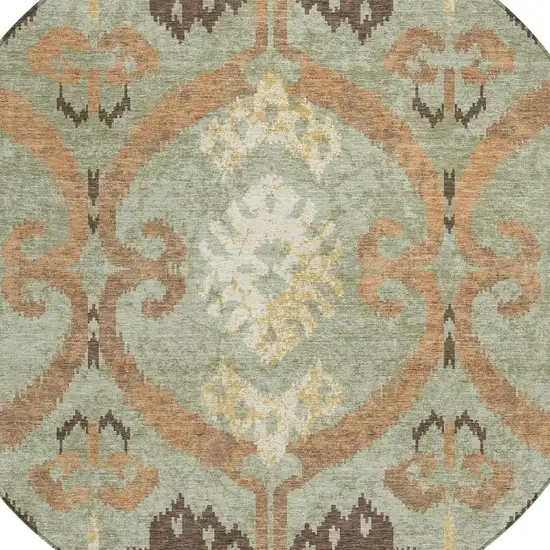 8' Green And Khaki Round Ikat Washable Indoor Outdoor Area Rug Photo 2