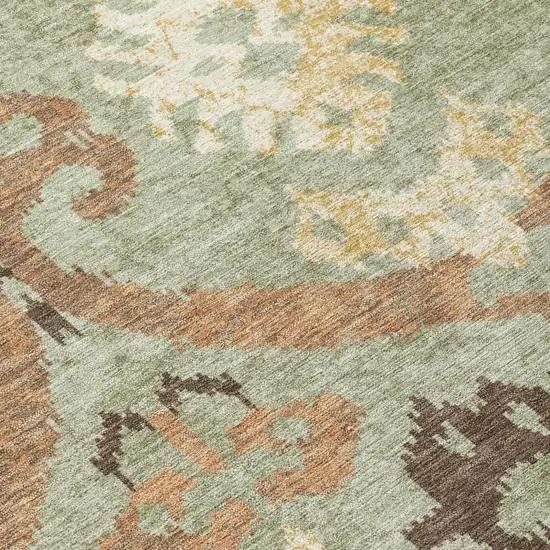 8' Green And Khaki Round Ikat Washable Indoor Outdoor Area Rug Photo 5