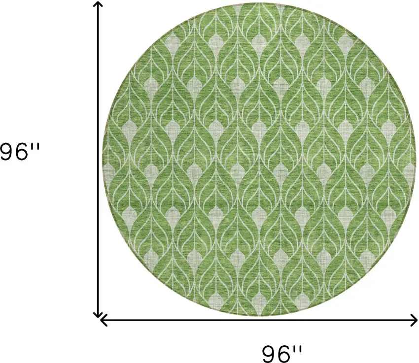 8' Green And Light Green Round Geometric Washable Indoor Outdoor Area Rug Photo 3