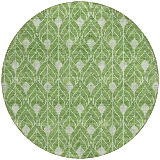 8' Green And Light Green Round Geometric Washable Indoor Outdoor Area Rug Photo 5