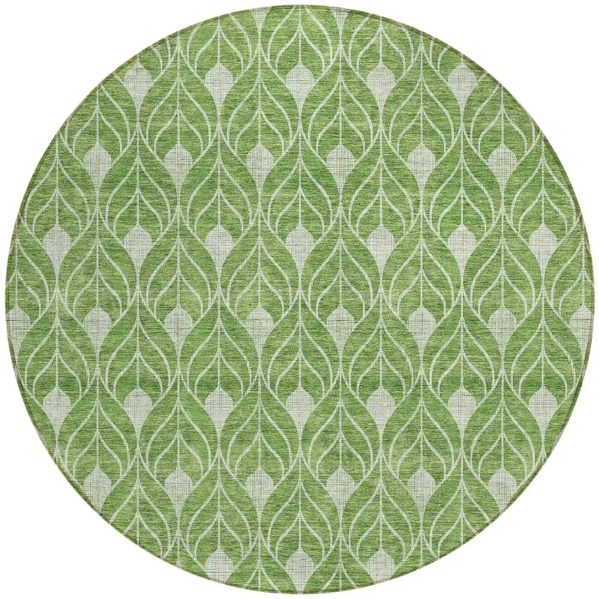 8' Green And Light Green Round Geometric Washable Indoor Outdoor Area Rug Photo 5