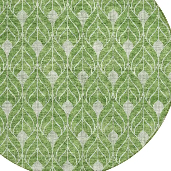 8' Green And Light Green Round Geometric Washable Indoor Outdoor Area Rug Photo 4