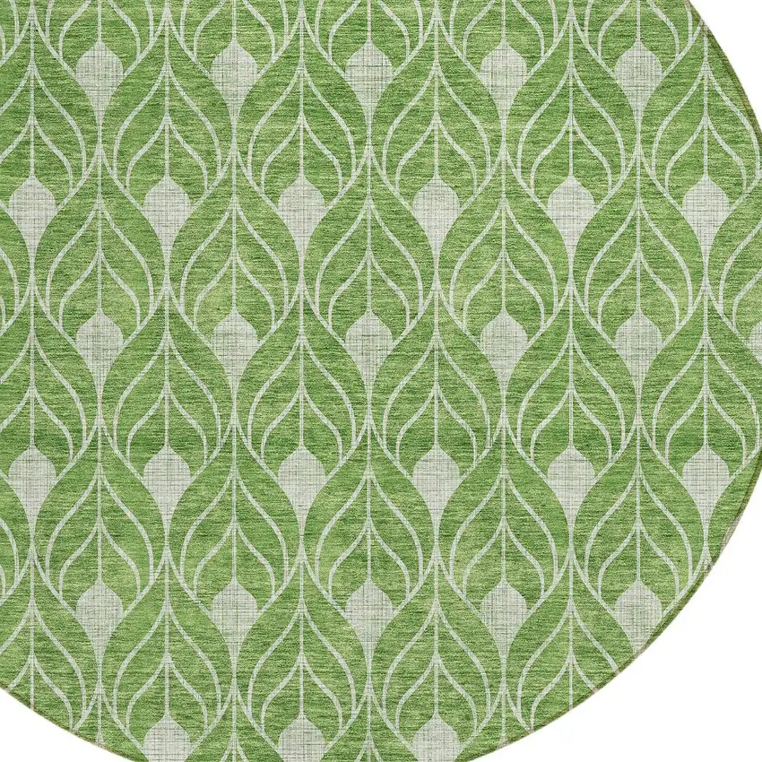 8' Green And Light Green Round Geometric Washable Indoor Outdoor Area Rug Photo 4