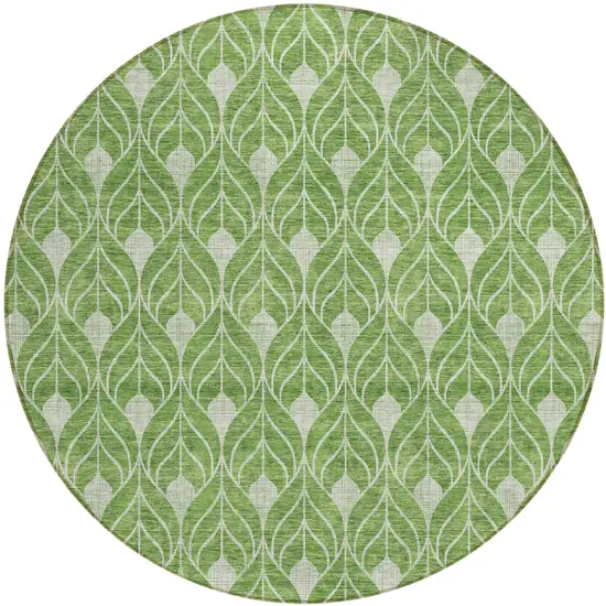 8' Green And Light Green Round Geometric Washable Indoor Outdoor Area Rug Photo 2