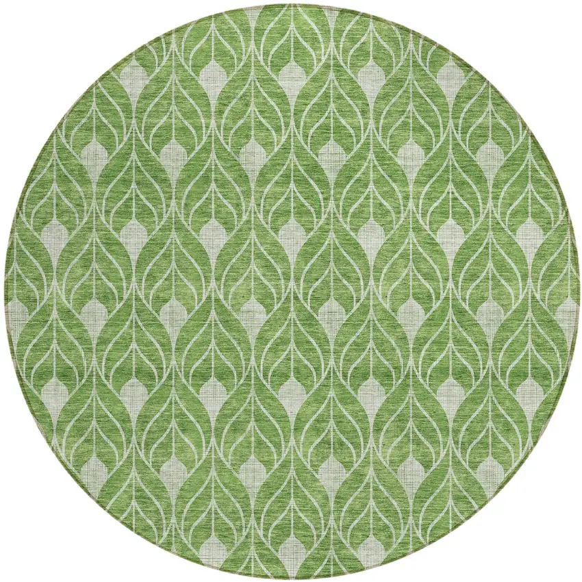 8' Green And Light Green Round Geometric Washable Indoor Outdoor Area Rug Photo 2
