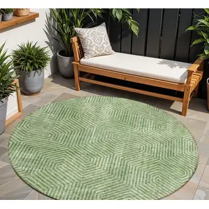 Photo of 8' Green And Light Green Round Geometric Washable Indoor Outdoor Area Rug