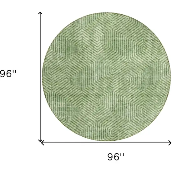 8' Green And Light Green Round Geometric Washable Indoor Outdoor Area Rug Photo 3