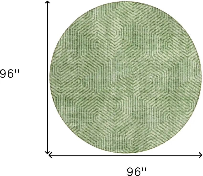8' Green And Light Green Round Geometric Washable Indoor Outdoor Area Rug Photo 3