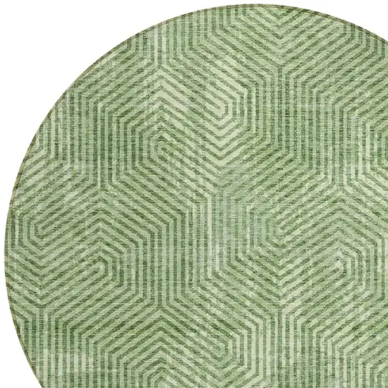 8' Green And Light Green Round Geometric Washable Indoor Outdoor Area Rug Photo 5