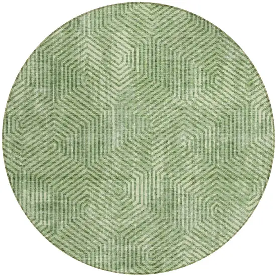8' Green And Light Green Round Geometric Washable Indoor Outdoor Area Rug Photo 2