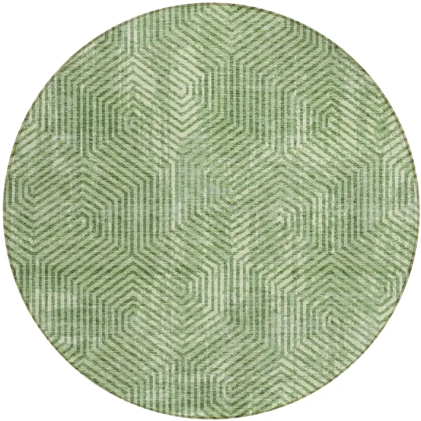 8' Green And Light Green Round Geometric Washable Indoor Outdoor Area Rug Photo 2