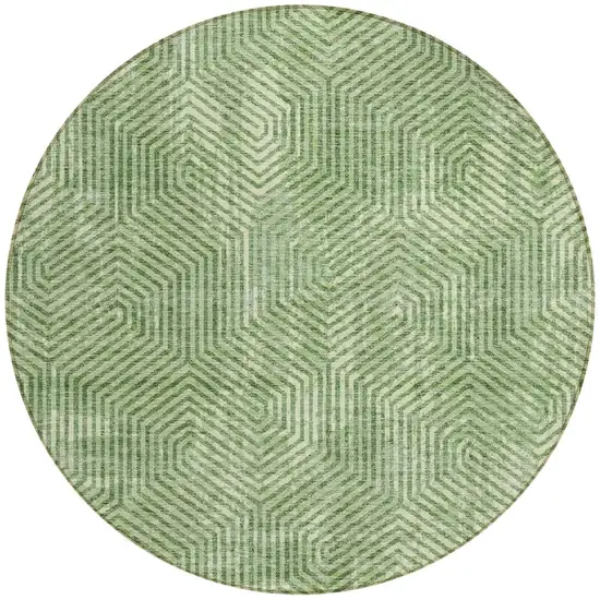 8' Green And Light Green Round Geometric Washable Indoor Outdoor Area Rug Photo 4