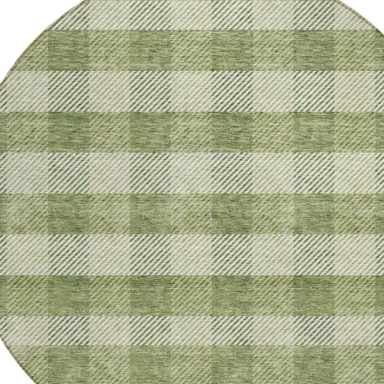 8' Green And Light Green Round Plaid Washable Indoor Outdoor Area Rug Photo 4