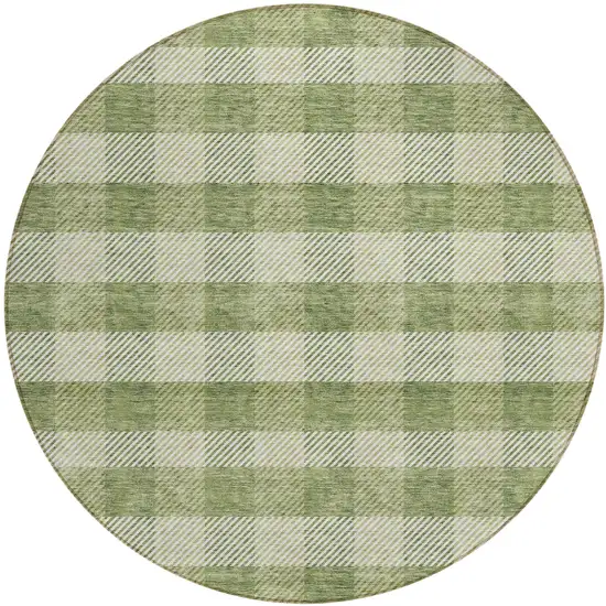 8' Green And Light Green Round Plaid Washable Indoor Outdoor Area Rug Photo 2