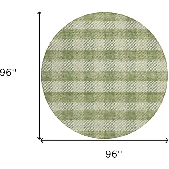 8' Green And Light Green Round Plaid Washable Indoor Outdoor Area Rug Photo 3