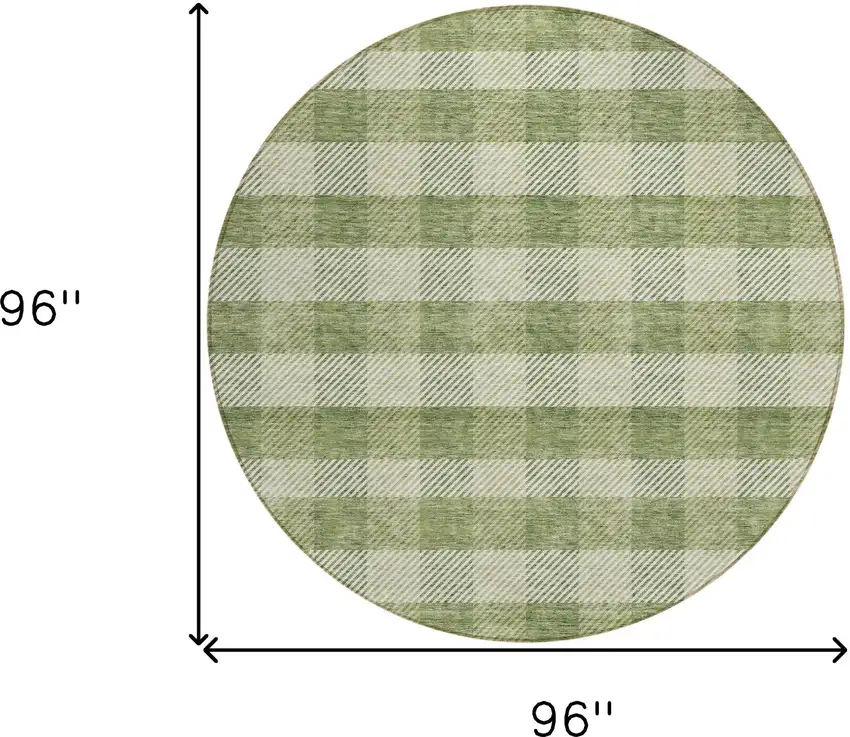 8' Green And Light Green Round Plaid Washable Indoor Outdoor Area Rug Photo 3