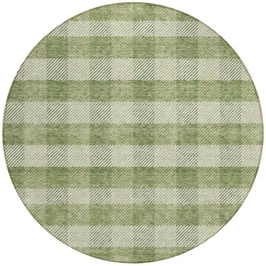 8' Green And Light Green Round Plaid Washable Indoor Outdoor Area Rug Photo 5