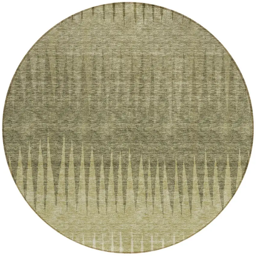 8' Green And Light Green Round Striped Washable Indoor Outdoor Area Rug Photo 5
