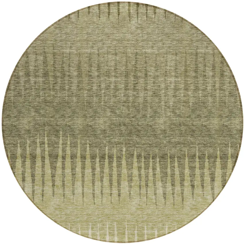 8' Green And Light Green Round Striped Washable Indoor Outdoor Area Rug Photo 2