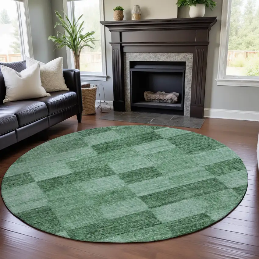 8' Green And Mint Green Geometric Washable Round Rug With UV Protection Photo 4