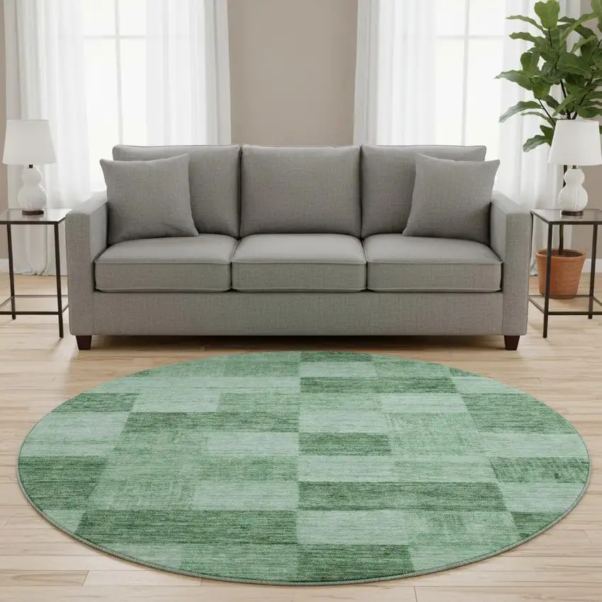 8' Green And Mint Green Geometric Washable Round Rug With UV Protection Photo 2
