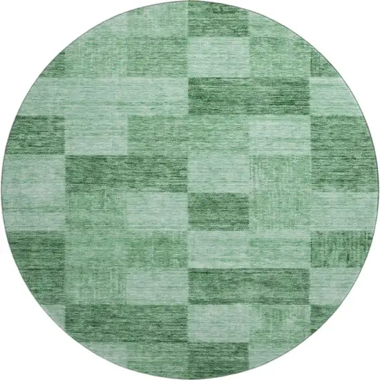 8' Green And Mint Green Geometric Washable Round Rug With UV Protection Photo 1