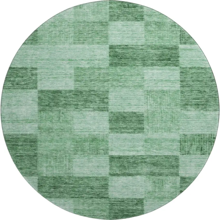 8' Green And Mint Green Geometric Washable Round Rug With UV Protection Photo 1