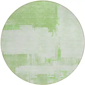 Photo of 8' Green And Mint Green Round Abstract Washable Indoor Outdoor Area Rug