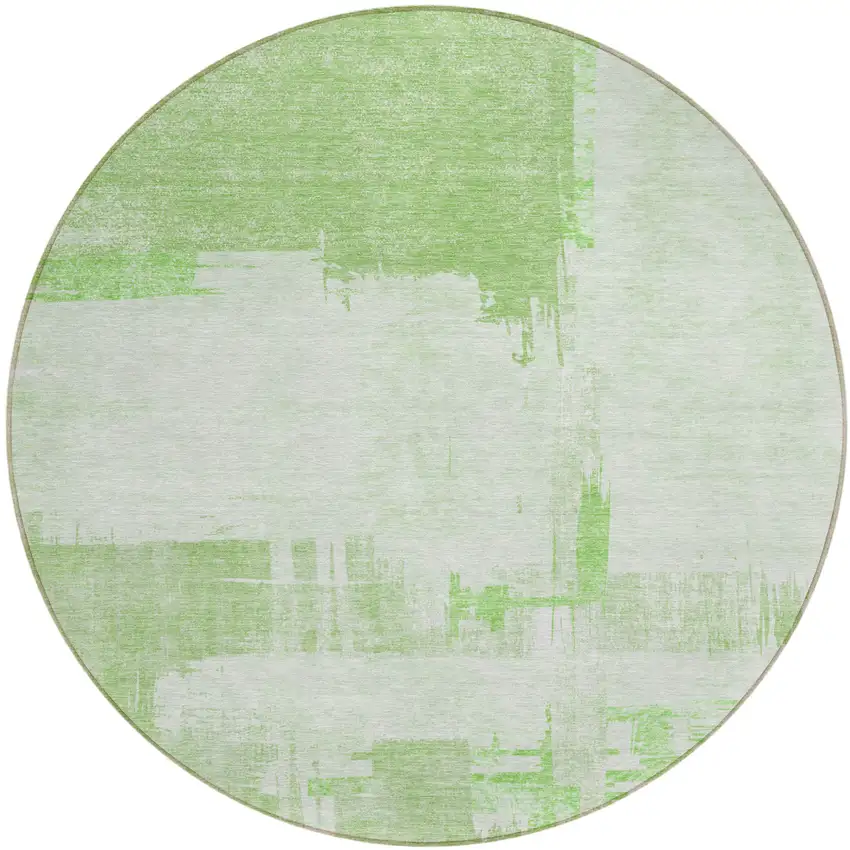 8' Green And Mint Green Round Abstract Washable Indoor Outdoor Area Rug Photo 1