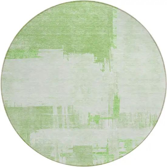 8' Green And Mint Green Round Abstract Washable Indoor Outdoor Area Rug Photo 1