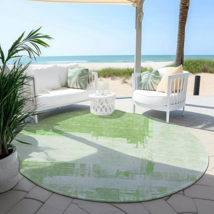 8' Green And Mint Green Round Abstract Washable Indoor Outdoor Area Rug Photo 5