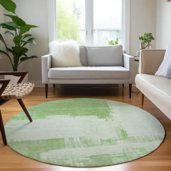 8' Green And Mint Green Round Abstract Washable Indoor Outdoor Area Rug Photo 6