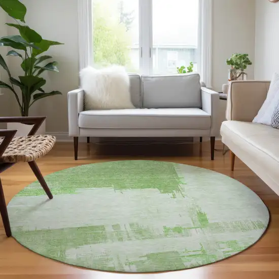 8' Green And Mint Green Round Abstract Washable Indoor Outdoor Area Rug Photo 6