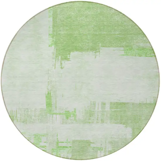 8' Green And Mint Green Round Abstract Washable Indoor Outdoor Area Rug Photo 4
