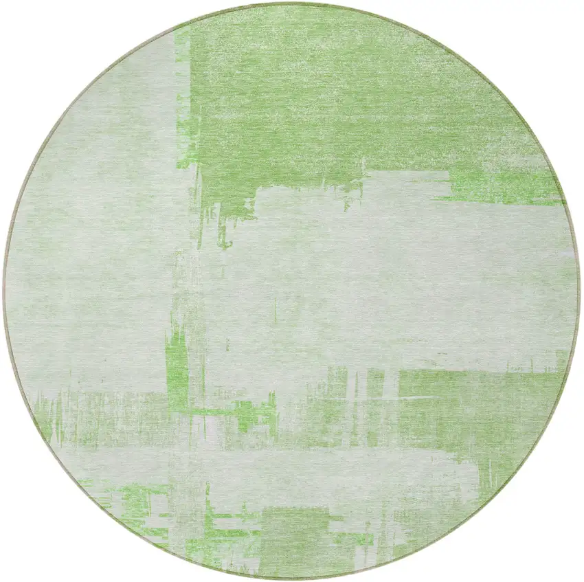 8' Green And Mint Green Round Abstract Washable Indoor Outdoor Area Rug Photo 4