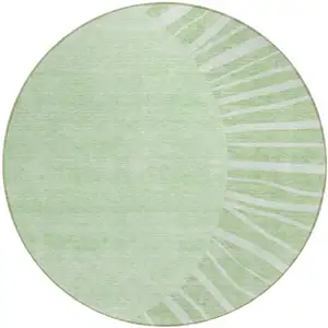 Photo of 8' Green And Mint Green Round Abstract Washable Indoor Outdoor Area Rug