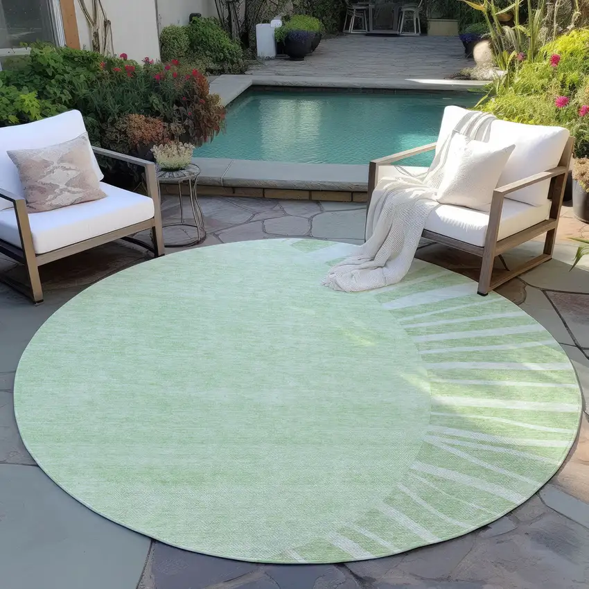 8' Green And Mint Green Round Abstract Washable Indoor Outdoor Area Rug Photo 6