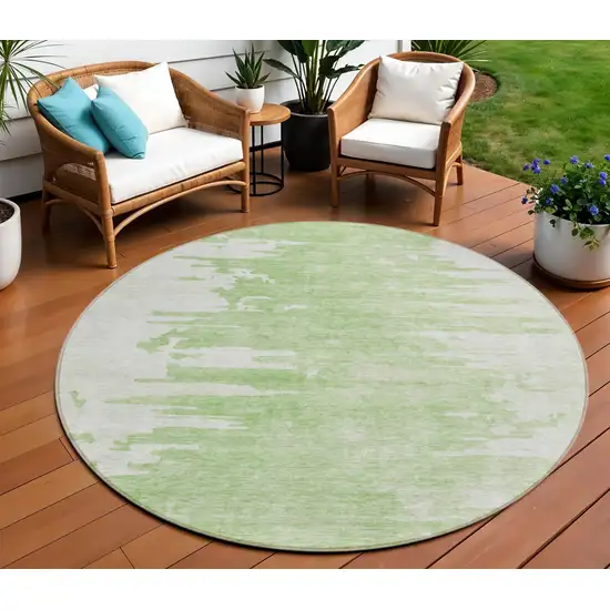 8' Green And Mint Green Round Abstract Washable Indoor Outdoor Area Rug Photo 1