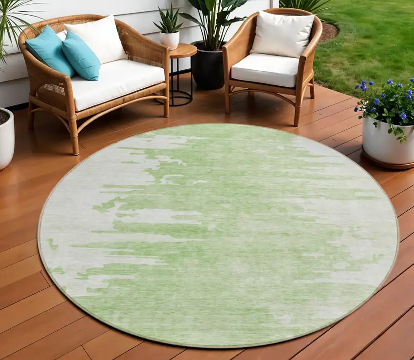 8' Green And Mint Green Round Abstract Washable Indoor Outdoor Area Rug Photo 1