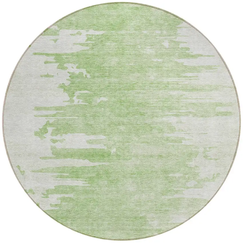 8' Green And Mint Green Round Abstract Washable Indoor Outdoor Area Rug Photo 5